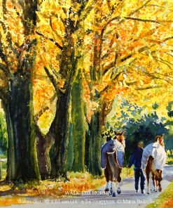Horses Autumn walk painting, Autumn horses walk, girl walk