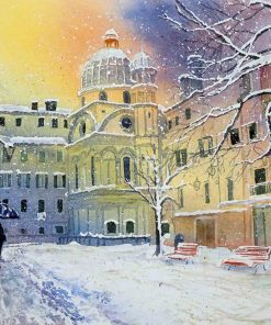 Venice in winter painting, Venice winter landscape, Winter city landscape painting, Watercolour Venice in Winter, Watercolour winter city landscape, Venice in winter, Watercolour city winter landscape.