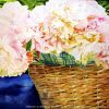 Basket with peonies painting, Peonies flowers, Peonies flowers painting, Peonies painting