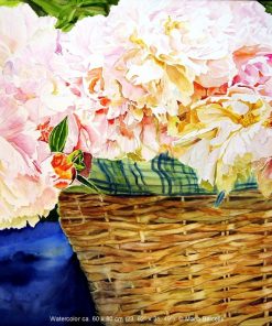 Basket with peonies painting, Peonies flowers, Peonies flowers painting, Peonies painting