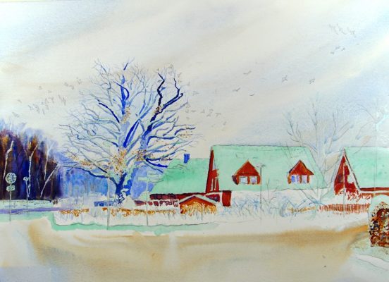 A HOUSE IN WINTER MUSIC. Watercolour landscape tutorial. Step 5