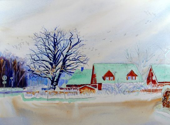 A HOUSE IN WINTER MUSIC. Watercolour landscape tutorial. Step 6