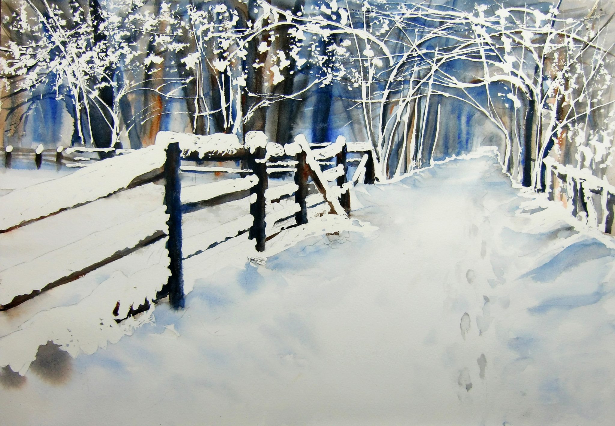 A SNOWY WINTER PATH : Watercolour winter landscape Step by Step ...