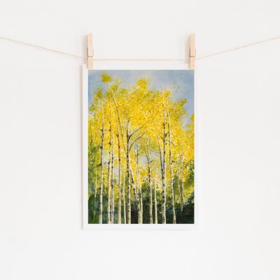 ASPEN-APROACHING-THE-AUTUMN- Watercolour landscape painting by Maria Balcells.