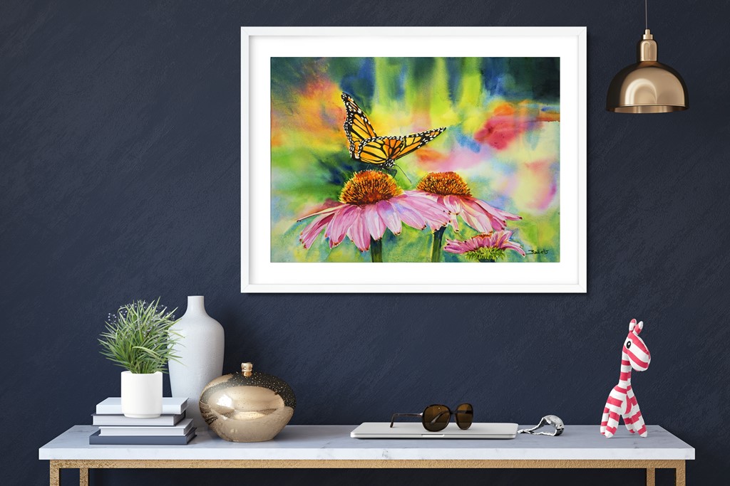 BUTTERFLY ON ECHINACEA |  Watercolour flowers painting. - Image 2