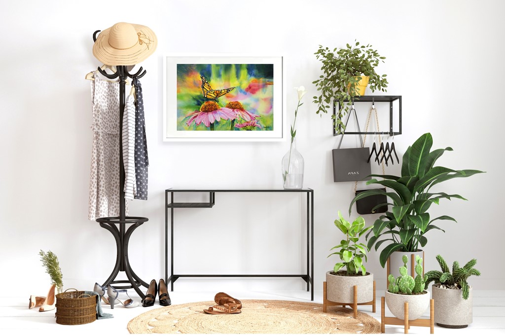 BUTTERFLY ON ECHINACEA |  Watercolour flowers painting. - Image 3