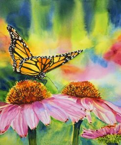 Monarch butterlfly, Ehinacea flowers, watercolour, summer, painting, for, sale, buy original, prints,