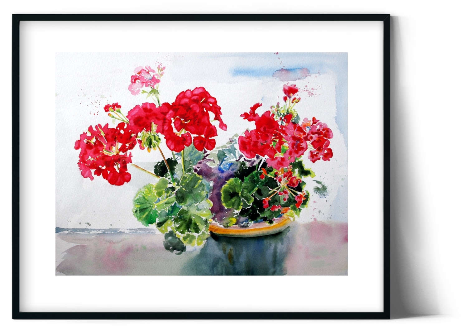 Watercolour Geranium flowers painting