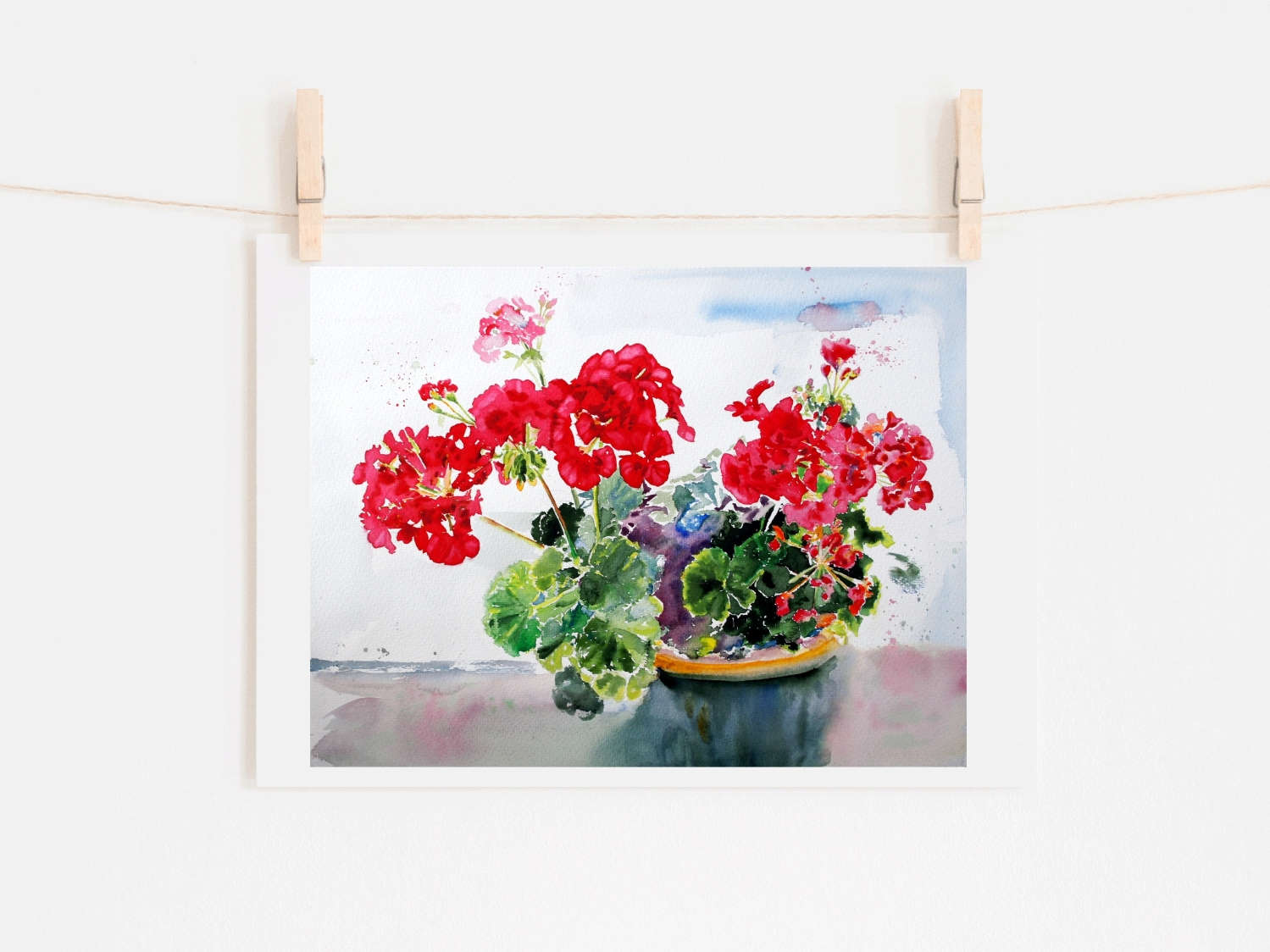 geranium painting, geranium flowers painting, geranium red flowers painting,
