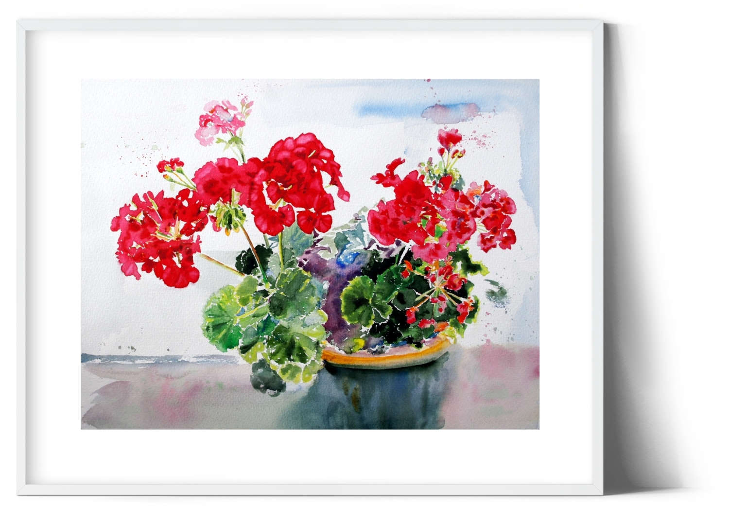 Watercolour Geranium flowers painting
