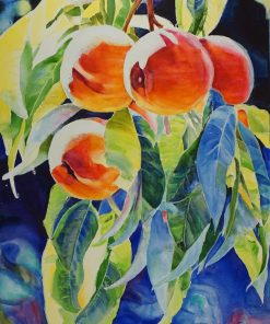 Peaches painting, fruits painting, peaches on tree painting