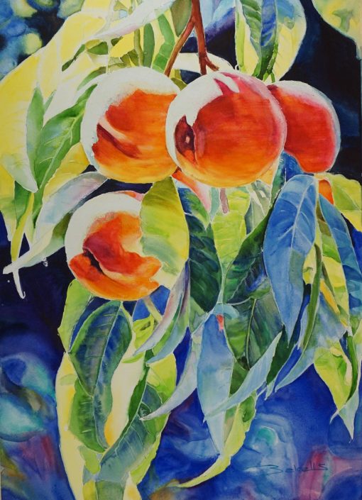 Peaches painting, fruits painting, peaches on tree painting