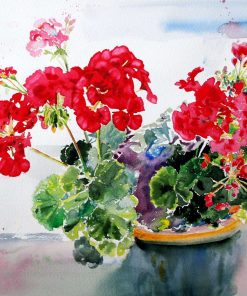 geranium painting, geranium flowers painting, geranium red flowers painting,