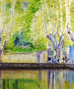 Cucuron Pond. Watercolour landscape painting