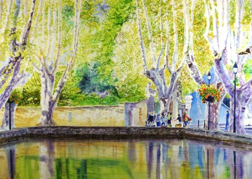 Cucuron Pond. Watercolour landscape painting