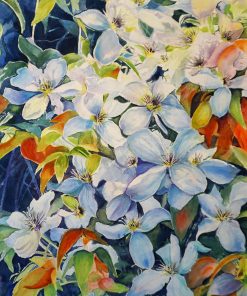 CLEMATIS- Watercolour flowers painting by Maria Balcells