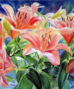 Watercolour lilies flowers painting