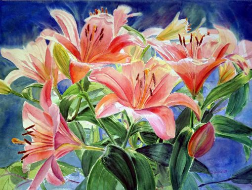 Watercolour lilies flowers painting