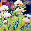 Watercolour peonies of my garden painting for sale by Maria Balcells.