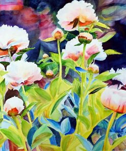 Watercolour peonies of my garden painting for sale by Maria Balcells.