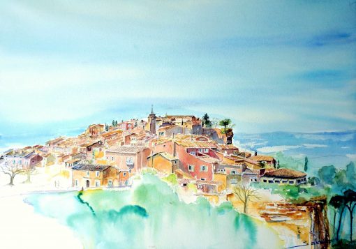 Watercolour artwork from Roussillon, a village in France