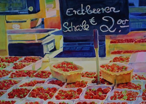 Watercolour strawberries painting by Maria Balcells