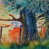 The Beekeeper, watercolour figurative and landscape painting.