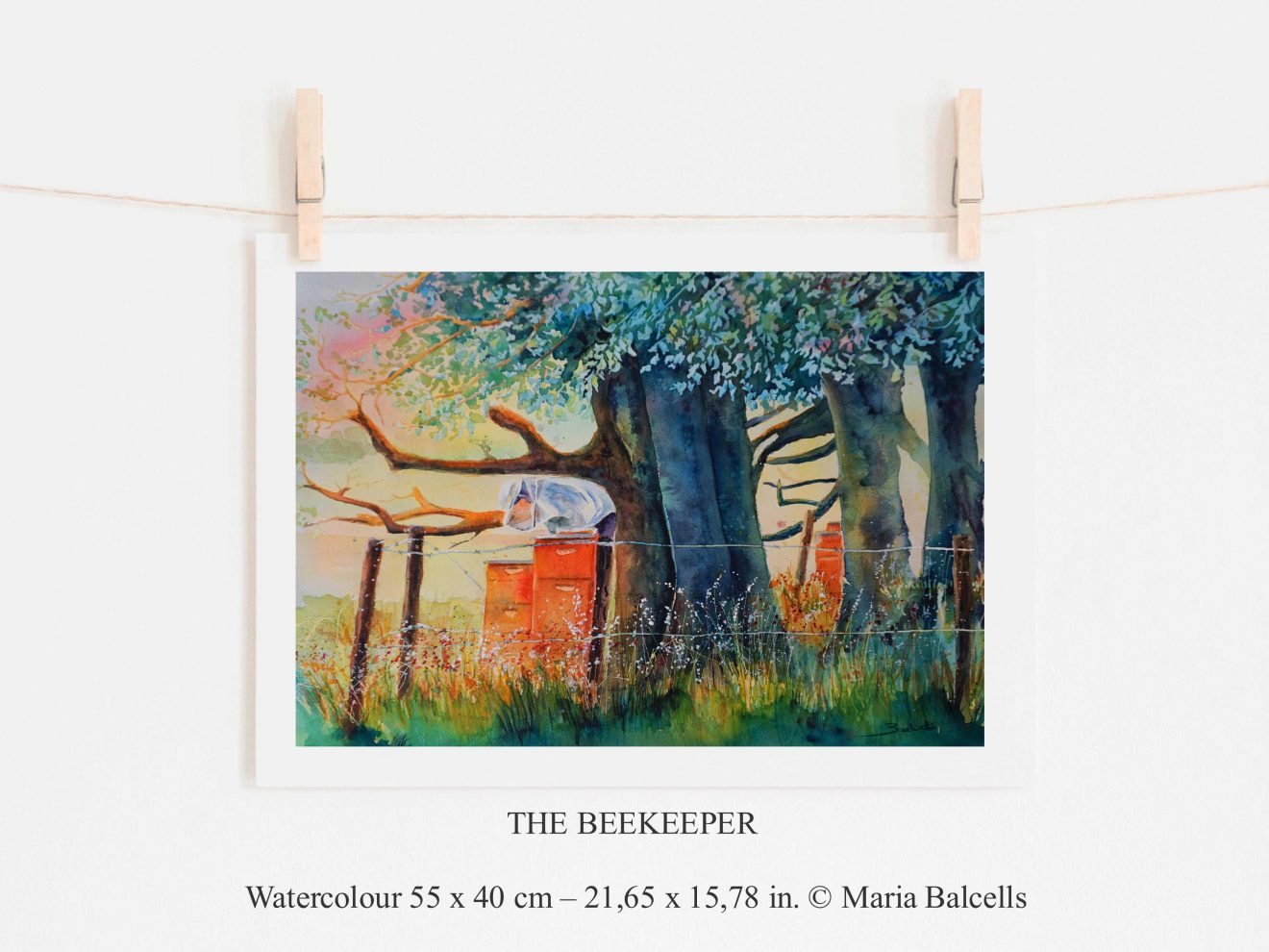 The Beekeeper, watercolour summer landscape painting.