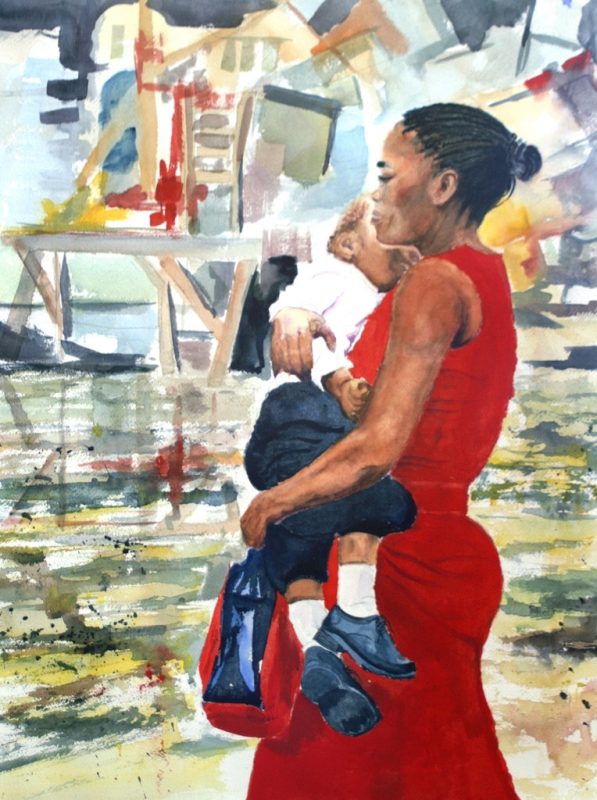 AWAY FROM HERE. Watercolouur figurative painting by Maria Balcells