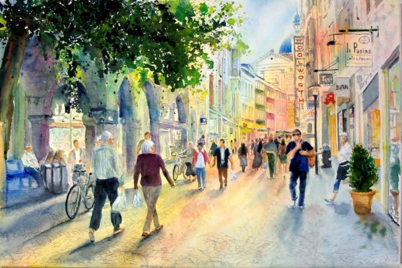 MÜNSTER SALZSTRASSE- watercolour street painting by Maria Balcells