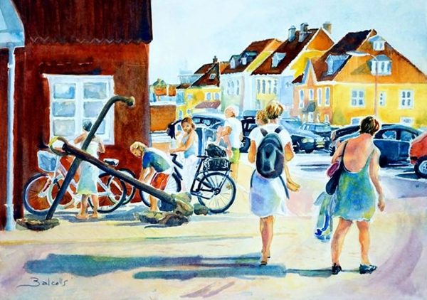 SUMMERTIME IN DENMARK. Watercolour figuratives painting