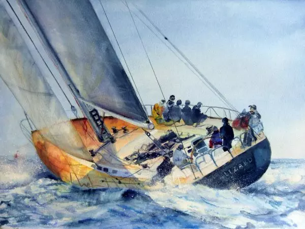 Watercolour painting of sailing boat" The lizard of Cornwall.