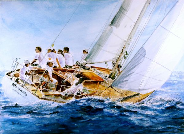 Watercolour maritime landscape painting of The Margarita sailing. Size ca: 54 × 74 cm — 121.25 × 29.13 in.