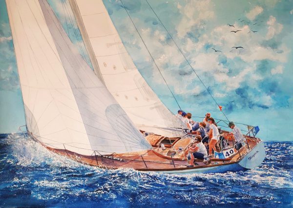 Watercolour painting of the sailing boat Margarita by Maria