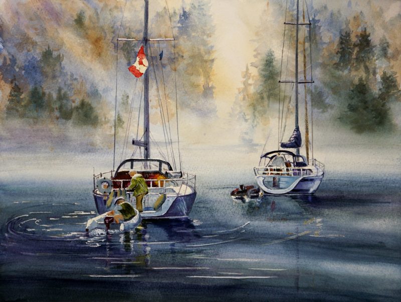 ANCHORED ON THE BAY AND THE MORNING FOG