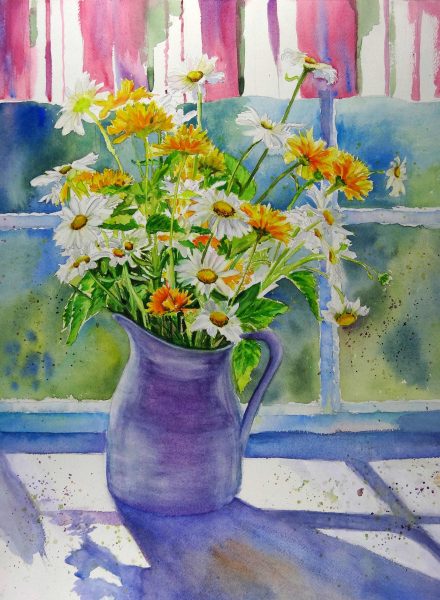 A daisies' bouquet. Watercolour Flowers by Maria Balcells.
