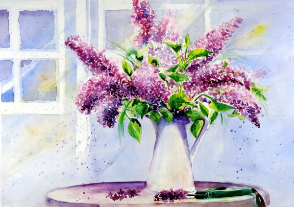A lilacs' bouquet. Watercolour flowers by Maria Balcells.
