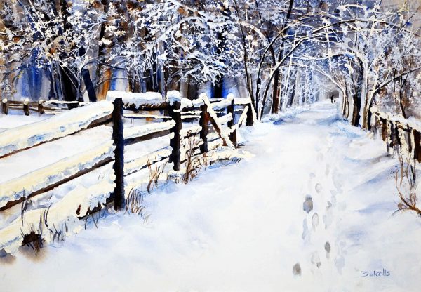 A SNOWY WINTER PATH 35 x 51 cm - 14 x 20 in