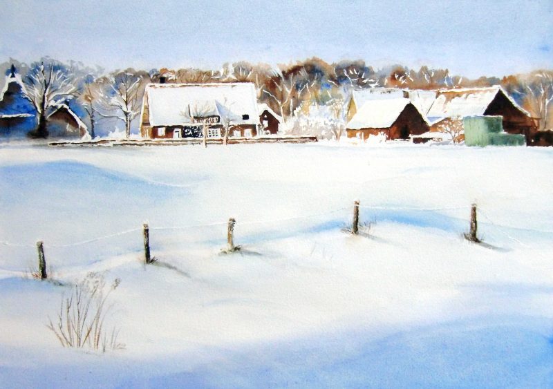 FARM IN WINTER SNOW 35 x 51 cm - 14 x 20 Portf 1