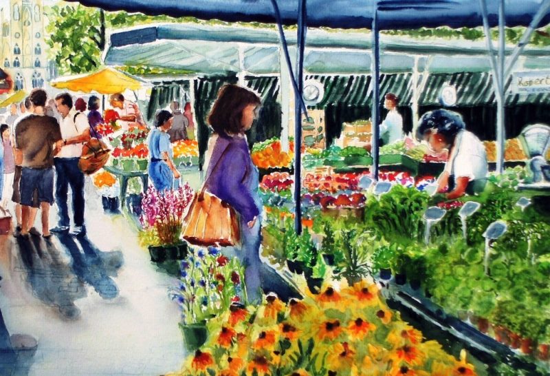 MÜNSTER PRINZIPAL MARKT. Watercolour landscape.