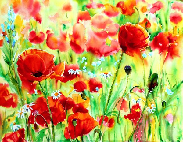 RED POPPIES 2- Watercolour flowers painting