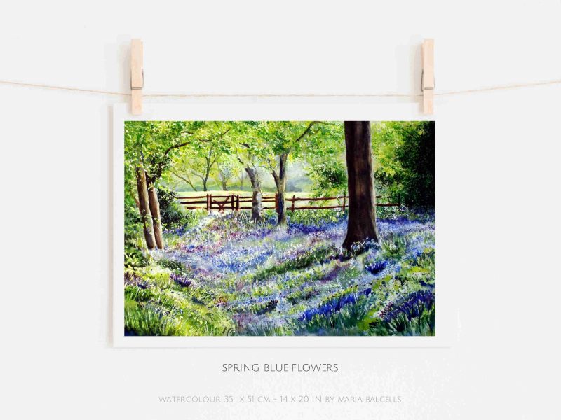 SPRING BLUE FLOWERS. Watercolour spring landscapes 